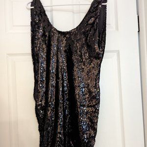 NWT Black Sleeveless Open Back Sequin Mini Dress - L